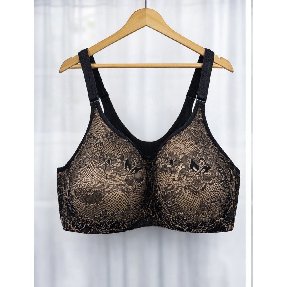 Cacique Lane Bryant Bra Black Lace Over Nude Lined Smooth Cup Underwire 44DD